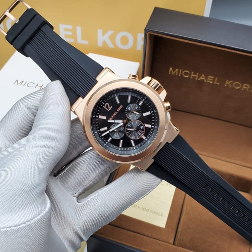 MICHAEL KORS EXCLUSIVE BLACK RUBBER HANDS WRISTWATCH WITH GOLD FACE (SAWW)