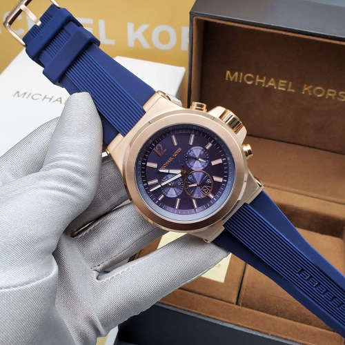 MICHAEL KORS EXCLUSIVE BLUE RUBBER HANDS WRISTWATCH WITH GOLD FACE (SAWW)