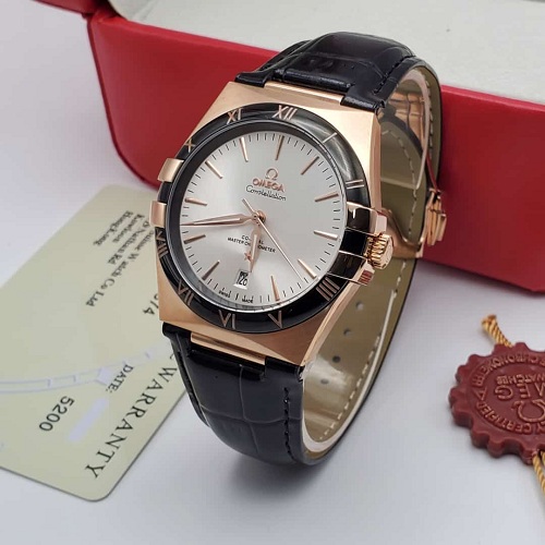 OMEGA CONSTELLATION EXCLUSIVE BLACK AND BROWN LEATHER WRISTWATCH (SAWW)