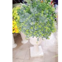 WHITE SQUARE BASED FLOWER POT WITH GREEN & ASH FLOWERS (IWSL)