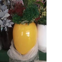 YELLOW FIBRE FLOWER POT WITH ROUND BASE WITHOUT FLOWER (SWEN)