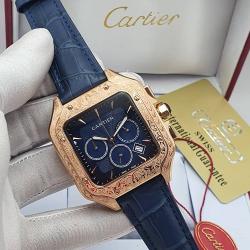 CARTIER EXCLUSIVE DESIGNERS WRISTWATCH NAVY BLUE LEATHER | GOLD FACE | NAVY BLUE SCREEN (SAWW)