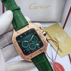 CARTIER EXCLUSIVE DESIGNERS WRISTWATCH WITH DARK GREEN LEATHER WITH BRONZE FACE | GREEN SCREEN (SAWW)