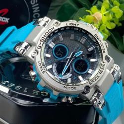 CASIO G-SHOCK EXCLUSIVE CASUAL DESIGNERS WRISTWATCH WITH SKY BLUE RUBBER AND SILVER FACE (SAWW)