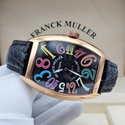 FRANK MULLER EXCLUSIVE DESIGNERS WRISTWATCH BLACK LEATHER HANDS | GOLD FACE AND DIFFERENT COLOR NUMBERING (SAWW)