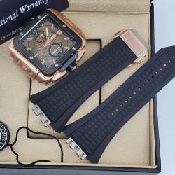 HUBLOT GENEVE EXCLUSIVE BLACK HANDS WRIST WATCH WITH GOLD AND BLACK SQUARE FACE (SAWW)