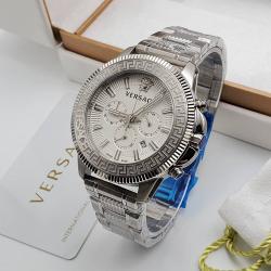 VERSACE EXCLUSIVE DESIGNERS WRISTWATCH WITH SILVER CHAIN | DATE AND WHITE SCREEN (SAWW)