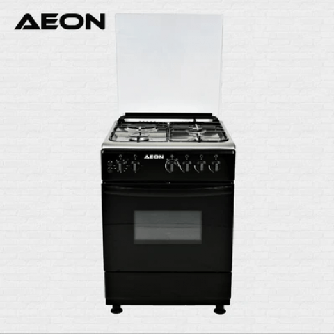Aeon Gas Cooker 60×60 3 Gas double burner + 1 Electric Hot Plate Inox & Hob (Black Body) - FG6312GBZJ