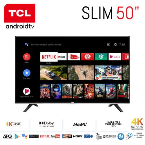 TCL TELEVISION | 50 INCH, 4K ULTRA HD SMART, ANDROID TV, GOOGLE ASSISTANT, DOLBY AUDIO, BEZEL-LESS DESIGN, 3 HDMI, 1 USB, 1 AV - 50P635